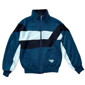 Vintage Pony Track Jacket Retro Colorblock Zip Up Teal Black White Size Small